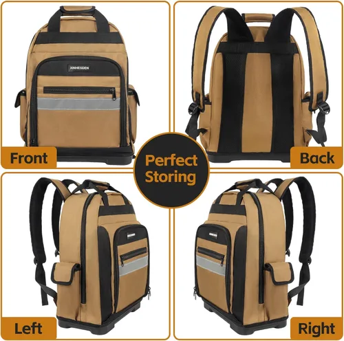 Miniatura 7 de Mochila para herramientas, mochila de herramientas resistente con base moldeada impermeable, paquete de trabajo para electricista para herramientas