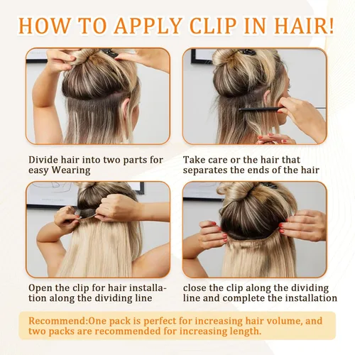 Miniatura 5 de Extensiones de cabello humano real #613 con pinzas, 24 pulgadas, 3.53 onzas, 7 unidades, extensiones Remy sin costuras, trama de piel de encaje