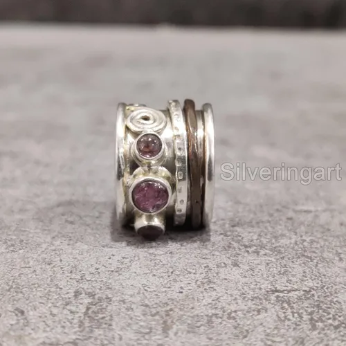Miniatura 4 de Rose Quartz Spinner Band, Meditation Ring, 925 Sterling Silver Ring, Spinning Ring, Two Tone Ring, Fidget Ring, Handmade Jewelry, Christmas