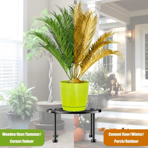 Miniatura 6 de Regalos de Jardín para Amantes de Plantas Soporte de Plantas de Metal Negro con Base Antideslizante, Resistente al Óxido, Decorativo, Redondo