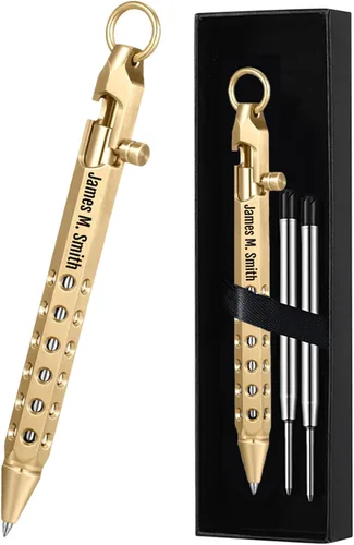 Miniatura 9 de Juego de Regalo de Bolígrafo de Acción de Cerrojo Personalizado Grabado Gratis Personalizado Bolígrafo de Latón EDC de Bolsillo con 3 Repuestos