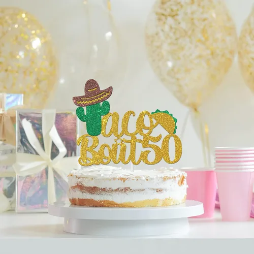 Miniatura 4 de Taco Bout 50-G - Decoración para pastel de 50 años, temática de fiesta mexicana, decoración de fiesta de cumpleaños número 50 y fabulosa, decoración