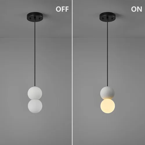 Miniatura 3 de Moderna lámpara colgante de hormigón de 1 luz para isla de cocina, lámpara de techo de bola de vidrio blanco, iluminación colgante para comedor