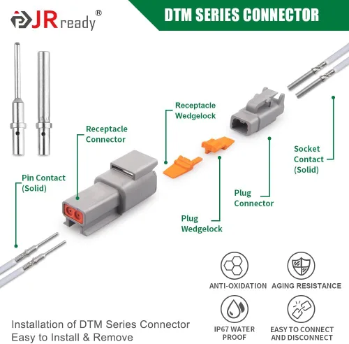 Miniatura 6 de JRready ST6360 Kit de conectores Deutsch, conector DTM 2 3 4 6 8 12 pines, herramienta de engarce Deutsch, contactos sólidos 20-22 AWG, 10 piezas