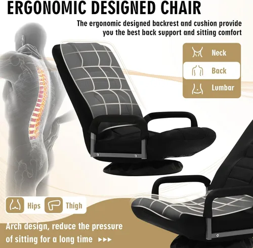Miniatura 5 de Silla de juegos giratoria de piso con reposabrazos, sofá reclinable plegable de video con 6 posiciones ajustables, respaldo acolchado y cojín, sofá