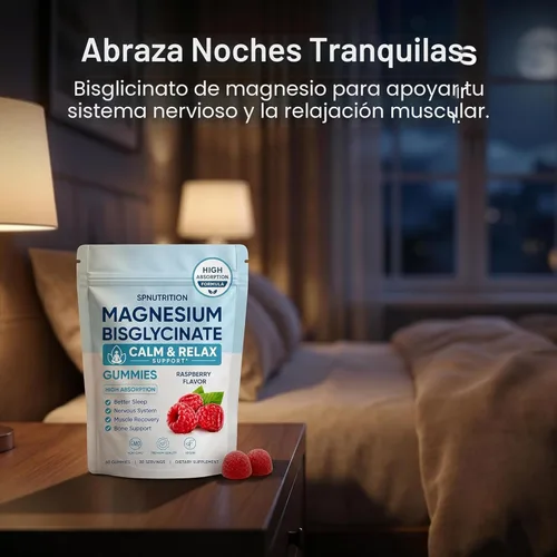 Miniatura 6 de Gomitas de bisglicinato de magnesio, 400 mg de quelato de bisglicinato de magnesio con sal marina y polvo de frambuesa, apoya el sueño