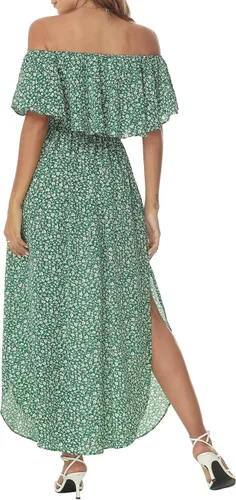 Miniatura 2 de Sarin Mathews - Vestido de fiesta para mujer, estilo casual largo hasta los tobillos, con volantes, hombros descubiertos, abertura lateral