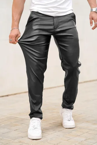 Miniatura 4 de GINGTTO Pantalones de cuero para hombre, pantalones de discoteca ajustados para hombre elásticos