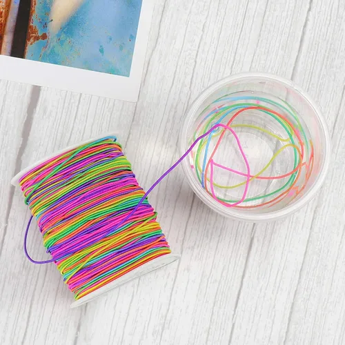 Miniatura 6 de Dreamtop Cuerda elástica de 0.039 in, cuerda elástica de cuentas de arcoíris de 328.1 ft para pulsera, cuerda elástica de cuentas de poni para hacer