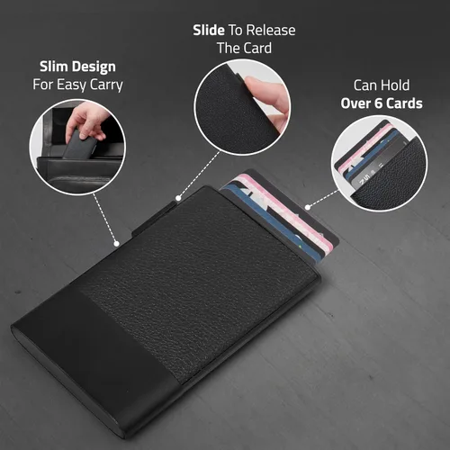 Miniatura 12 de Fidelo Cartera minimalista para hombre – Soporte delgado para tarjetas de crédito con clip para dinero, bolsillo frontal con bloqueo RFID, Cuero sin