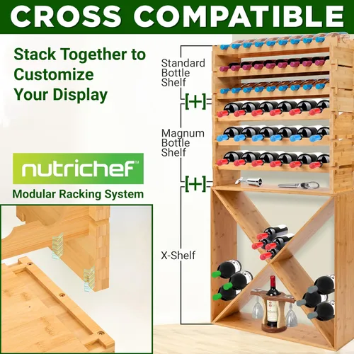 Miniatura 5 de NutriChef Magnum Estante de vino modular apilable para 24 botellas de gran tamaño, aparador mejorado de 1 pulgada de grosor, varillas de estante