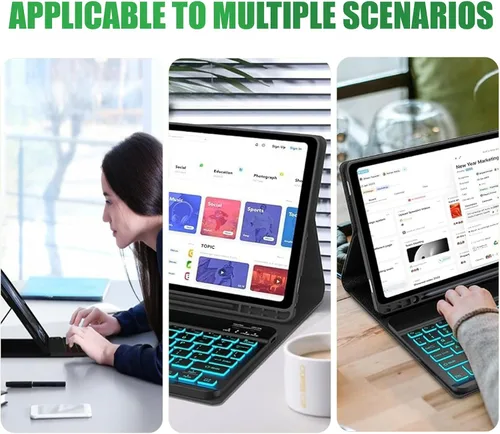Miniatura 7 de Funda de teclado para Samsung Galaxy Tab S6 Lite de 10.4 pulgadas, teclado ligero desmontable con retroiluminación, funda delgada para tableta