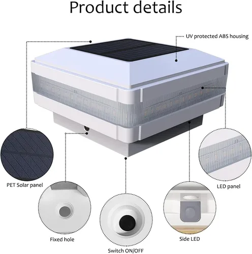Miniatura 8 de Luces solares para postes al aire libre, luces solares impermeables para postes de valla de 4 x 4, 5 x 5, 6 x 6, luz LED de iluminación blanca