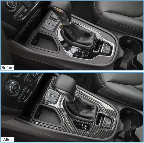 Miniatura 7 de JeCar Cubierta de Panel de Cambio de Marchas de Fibra de Carbono para Interior Compatible con Jeep Cherokee 2019 2020 2021 2022 Accesorios Interiores