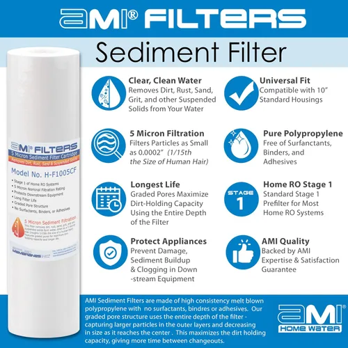 Miniatura 3 de APPLIED MEMBRANES INC. Reemplazo del filtro de ósmosis inversa AMI Juego de prefiltro para sistemas de filtración de agua de 5 etapas