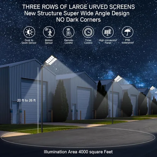 Miniatura 2 de Farola solar de 8000 W, luz solar de calle para exteriores de altos lúmenes, luces solares de estacionamiento de 6500 K, luces solares con sensor