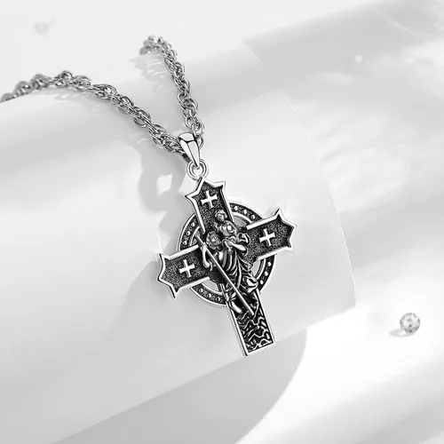 Miniatura 91 de Vito Collar de plata de ley 925 para mujeres y hombres, San Benito, crucifijo, Caravaca, San Cristóbal, San Judas, medalla patronal, amuleto
