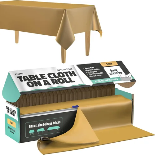 Miniatura 14 de Camino de mesa plateado – Camino de mesa largo de plástico de alta calidad de 14 x 110 pies con caja de corte, cortado a medida, caminos de mesa