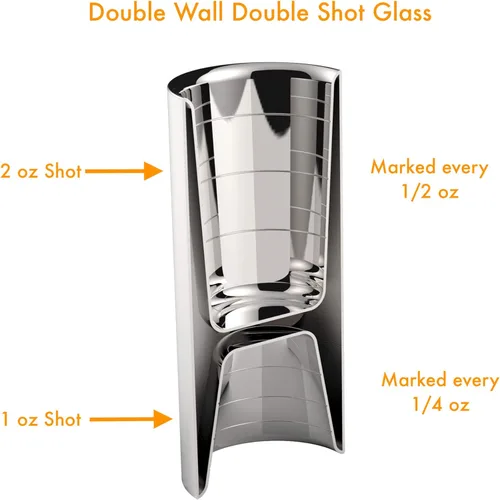 Miniatura 3 de Outset Herramienta de bartending de doble pared, medidor de cóctel, 2 en 1, 1 oz y 2 onzas, acero inoxidable