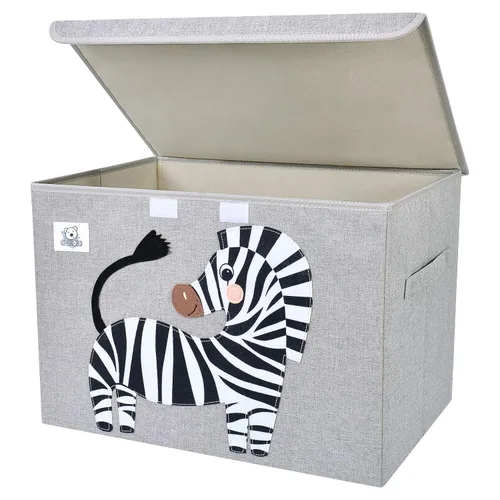 Miniatura 12 de Baúl de juguetes plegable grande para niños con tapa abatible, organizador de almacenamiento de juguetes de animales de tela Dinosaurio