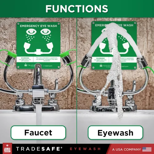 Miniatura 3 de TRADESAFE Estación de lavado de ojos de emergencia: estación de lavado de ojos para montaje en grifo aprobada por OSHA, estación de lavado de ojos
