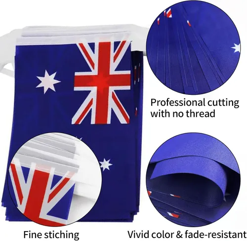 Miniatura 5 de Bandera de Australia, pequeña cadena de banderas australianas, mini banderas australianas, utilizada para fiestas, escuela, eventos deportivos