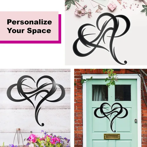 Miniatura 5 de Vivegate Decoración de pared de metal con forma de corazón infinito, placa única de letrero de amor, arte geométrico de acero, juego de decoración