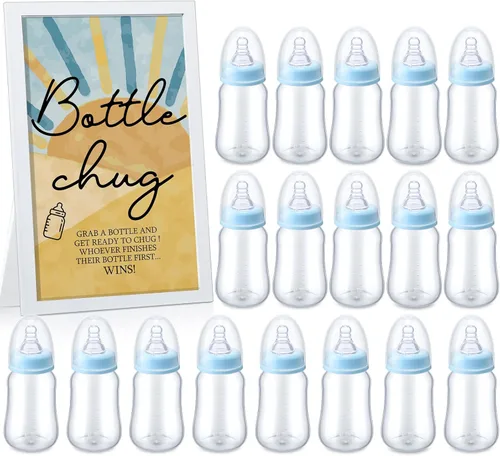 Miniatura 15 de Roowest Bottle Chug Baby Shower Games Favores que incluyen 18 botellas con 1 botella de chug de madera para revelación de género y suministros