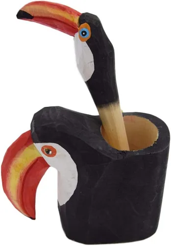 Soporte de madera para lápices de escritorio, creativo hecho a mano tallado en madera de animales de dibujos animados para bolígrafos y lápices,