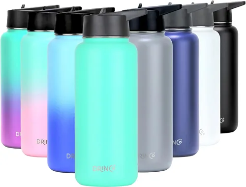 Miniatura 25 de Drinco - Botella de agua de acero inoxidable con boquilla, tapa aislada al vacío, botella de agua de doble pared, de boca ancha