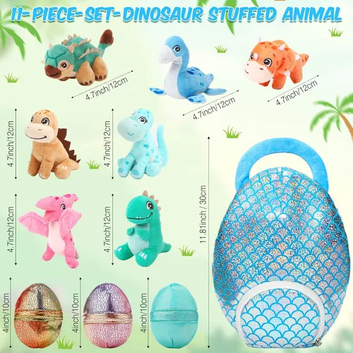 Miniatura 2 de Zhanmai Juego de 11 Piezas de Animales de Peluche de Dinosaurio de Pascua Pequeños Juguetes de Peluche de Dino y Conjunto de Bolsa de Huevo Lindos