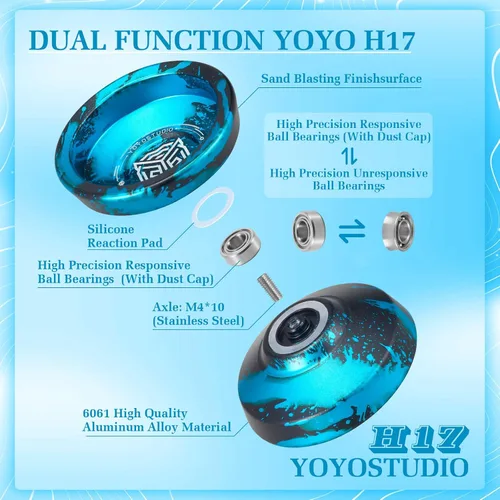 Miniatura 3 de YOYOSTUDIO Yoyo Profesional Responsivo Yoyo H17, Yoyos de Metal de Doble Propósito para Niños Principiantes, Rodamiento Yo Yo No Responsivo