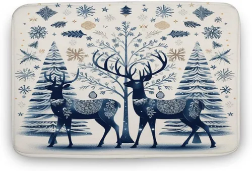 Miniatura 8 de Alfombra de baño con árbol de Navidad con ciervos en invierno, alfombra de baño vintage de terciopelo de Navidad, alfombra de baño para ducha