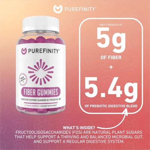 Miniatura 2 de PUREFINITY Gomitas de fibra para adultos con inulina FOS de raíz de achicoria, suplemento prebiótico sin azúcar para digestión diaria y apoyo al