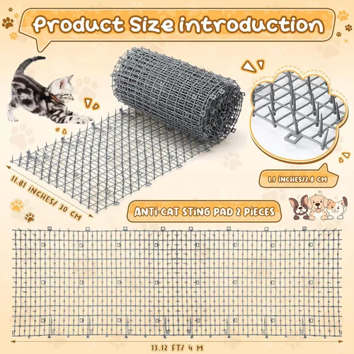 Miniatura 2 de Sanwuta Tapete disuasorio para gatos de 26.3 pies, 2 piezas, tapete disuasorio para gatos al aire libre con púas, tiras de espinillas para Gris