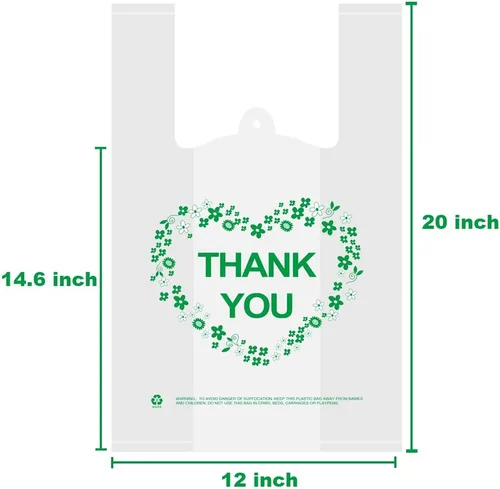 Miniatura 2 de LazyMe Thank You - Bolsas para camisetas de plástico blancas con asas, tamaño estándar de supermercado, 12 x 20 pulgadas (100 unidades)