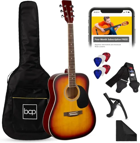 Miniatura 10 de Best Choice Products Juego de iniciación de guitarra acústica de madera para principiantes, de 41 pulgadas, con bolsa para conciertos, correa, Negro