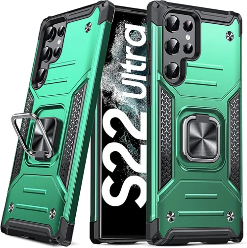 Miniatura 33 de Anqrp Funda para Galaxy S22 Ultra, Funda Protectora de Teléfono de Grado Militar con Soporte Plegable de Anillo de Metal Giratorio