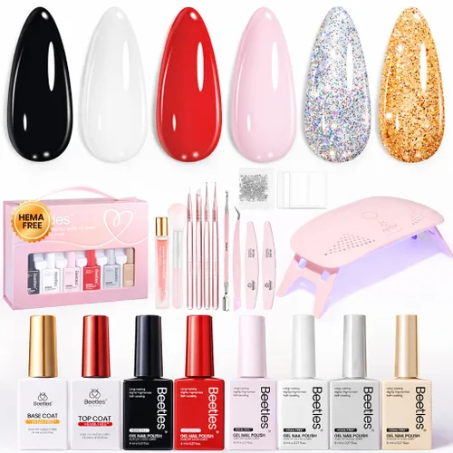 Miniatura 8 de Beetles - Kit de uñas de gel rosa sin HEMA de 0.3 onzas líquidas con luz UV, 5 piezas de esmalte de gel de burbujas rosa claro, kit de manicura