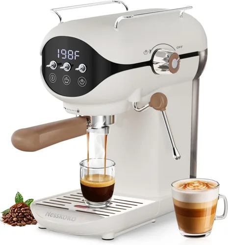 Miniatura 11 de Cafetera Espresso con espumador de leche a vapor semiautomática de 20 bares, diseño compacto en negro con interruptor de palanca para café espresso