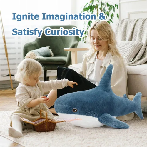 Miniatura 2 de MorisMos Peluche de tiburón gigante de 39 pulgadas, juguete de tiburón de peluche grande, almohada de tiburón suave para niños y niñas, cumpleaños