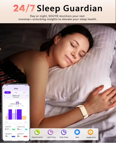 Miniatura 4 de Pulsera inteligente para mujer, rastreador de actividad de salud portátil, rastreador de sueño 24 horas, frecuencia cardíaca continua 24/7/7/presión