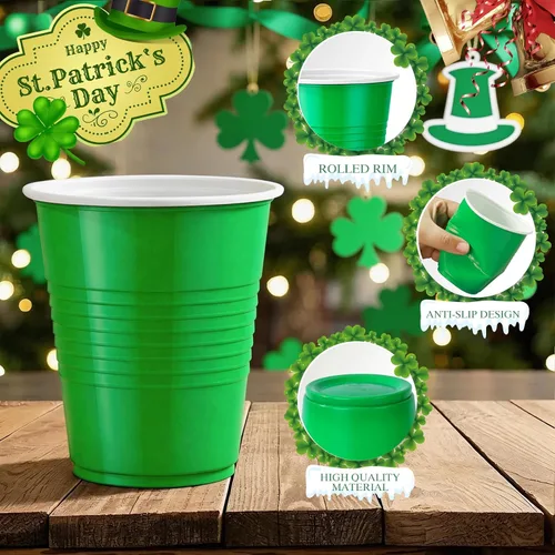 Miniatura 6 de Paquete de 100 Vasos de Plástico Verdes de 12 oz, Vasos Desechables para Fiestas, Vasos Resistentes para Beber, Vasos de Navidad para Bodas