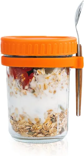 Tarros de avena con tapa y cuchara, recipiente hermético de gran capacidad de 10 onzas con marcas de medición, tarros Mason con tapa para cereales