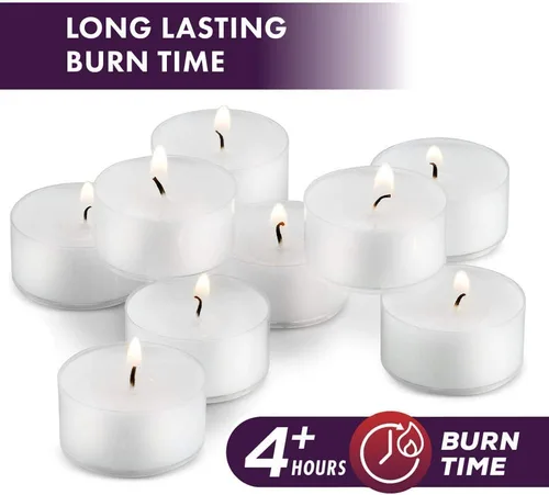 Miniatura 4 de MontoPack Velas blancas sin perfume a granel [100] 4 horas de velas de té de parafina sin humo, sin goteo, de larga duración Pequeñas velas