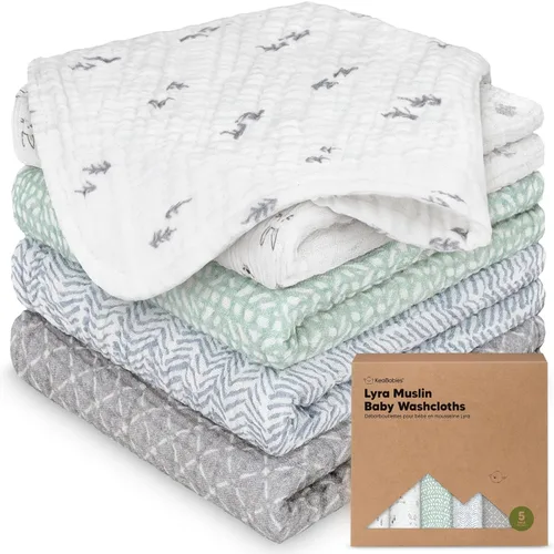 Miniatura 12 de Paquete de 5 paños de muselina para recién nacidos, 12 x 12 pulgadas, suaves y absorbentes, de muselina de algodón orgánico, para bebés, niñas