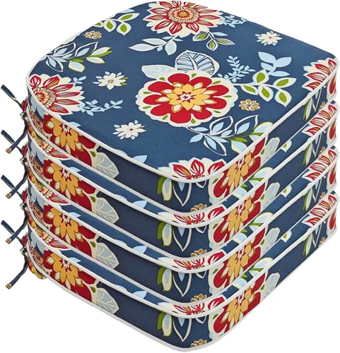 Miniatura 21 de JMGBird Juego de 2 cojines para sillas de exterior, patrón de flores de mandala azul, 16 x 17 pulgadas, cojines de asiento de patio con lazos