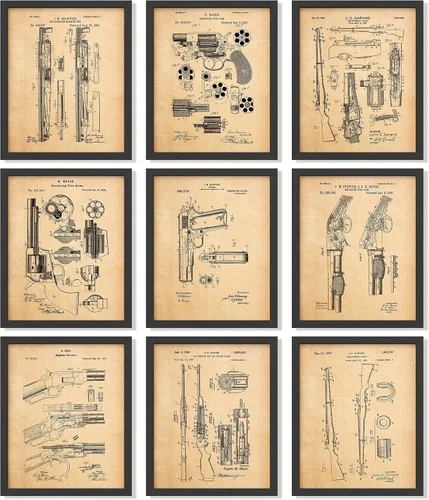 97 Decor Impresiones de patentes de pistola vintage, póster de pistola antigua, planos de pistola, arte de pared, imágenes de armas de fuego