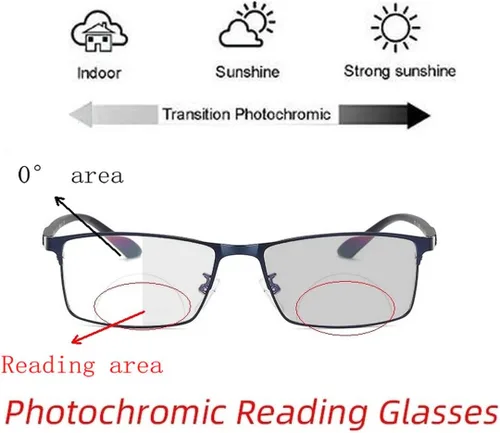Miniatura 2 de laureles Gafas de lectura bifocales cuadradas de moda para hombre, lentes fotocromáticas para negocios, marco de metal, transición, presbicia