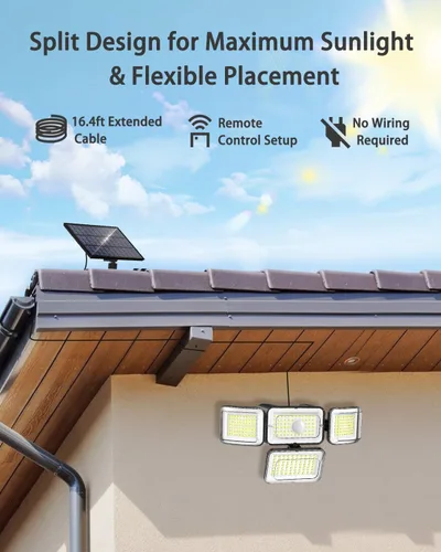 Miniatura 2 de CLAONER Luces solares para exteriores, sensor de movimiento, 3500 lm, 288 luces LED de seguridad con control remoto, IP67, impermeable, 4 cabezales